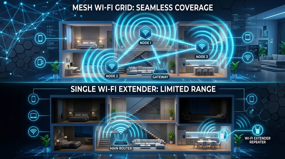 Ghar Ka Wi-Fi Range Kaise Badhayein? Mesh Wi-Fi vs Range Extender Comparison (2026)